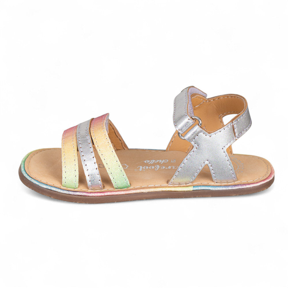 Sandalia barefoot piel metalizada arcoiris y plata - Chetto