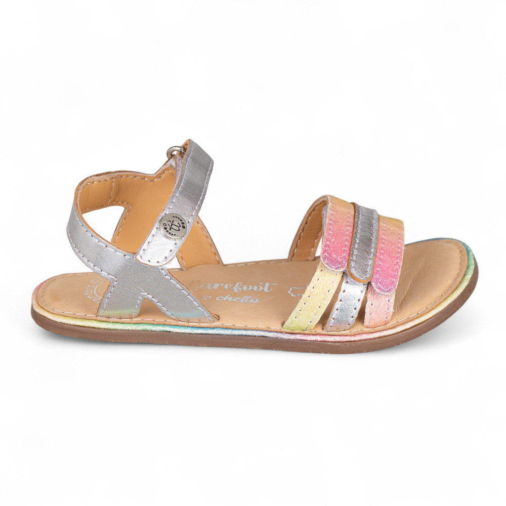 Sandalia barefoot piel metalizada arcoiris y plata - Chetto