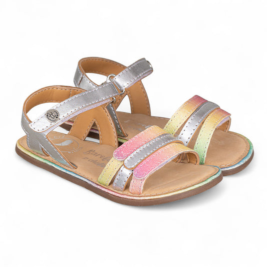Sandalia barefoot piel metalizada arcoiris y plata - Chetto