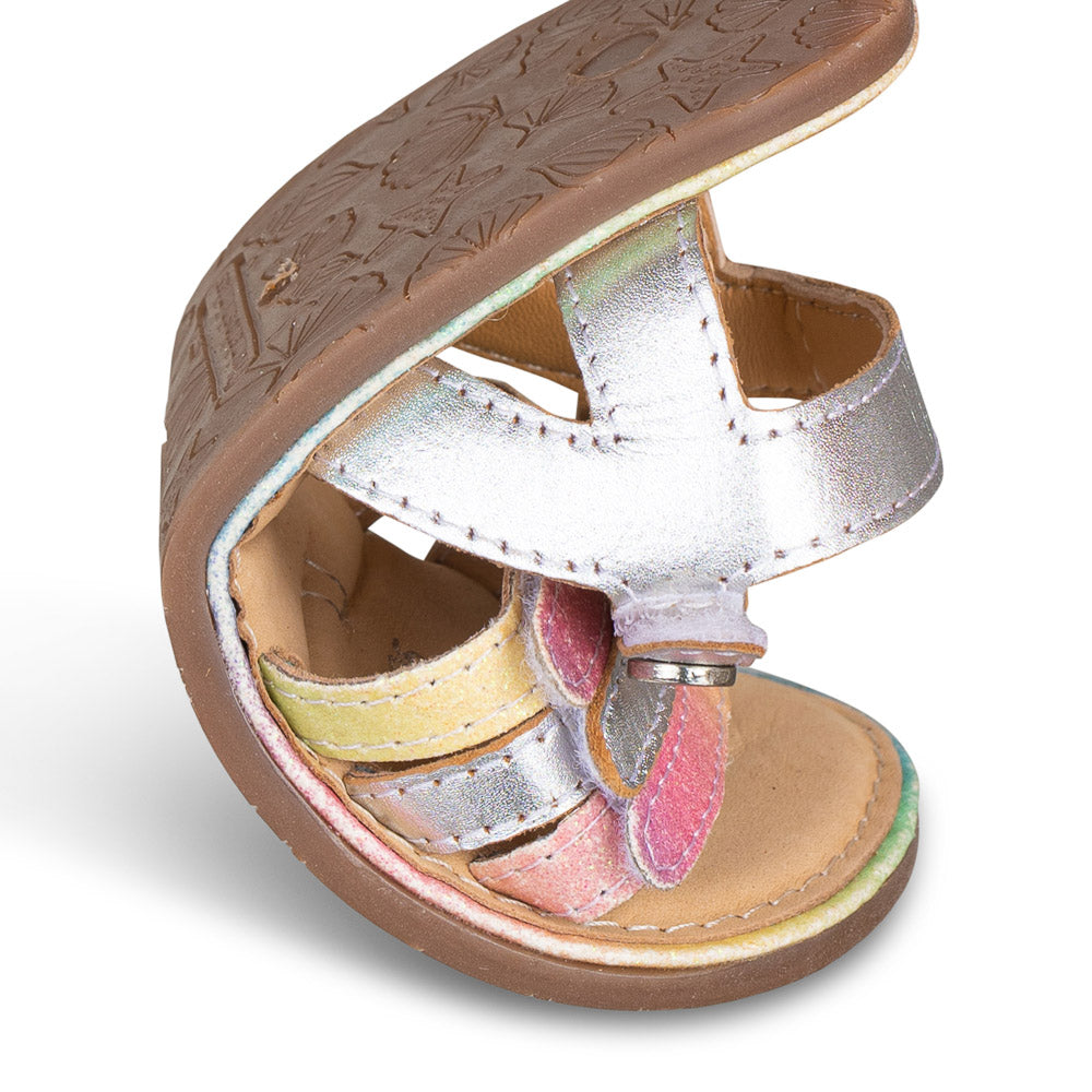 Sandalia barefoot piel metalizada arcoiris y plata - Chetto