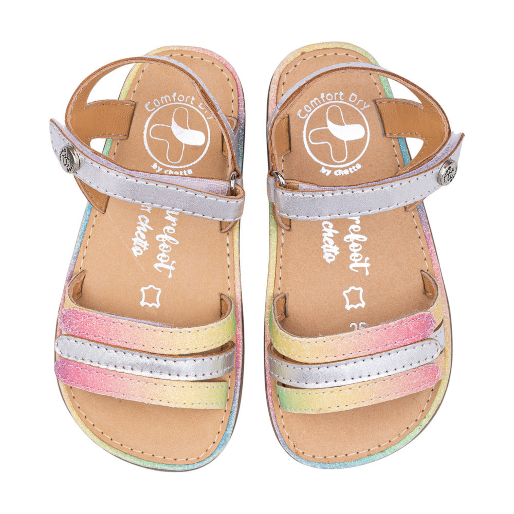 Sandalia barefoot piel metalizada arcoiris y plata - Chetto