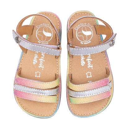 Sandalia barefoot piel metalizada arcoiris y plata - Chetto