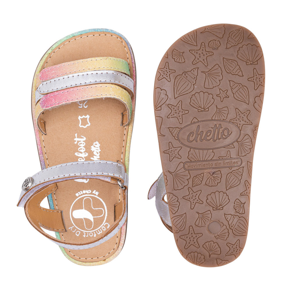 Sandalia barefoot piel metalizada arcoiris y plata - Chetto