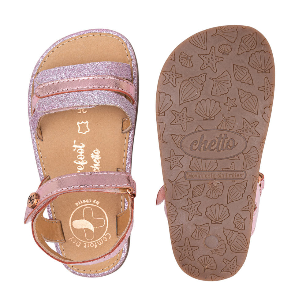 Sandalia barefoot piel metalizada rosa - Chetto