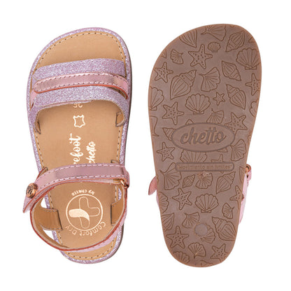 Sandalia barefoot piel metalizada rosa - Chetto