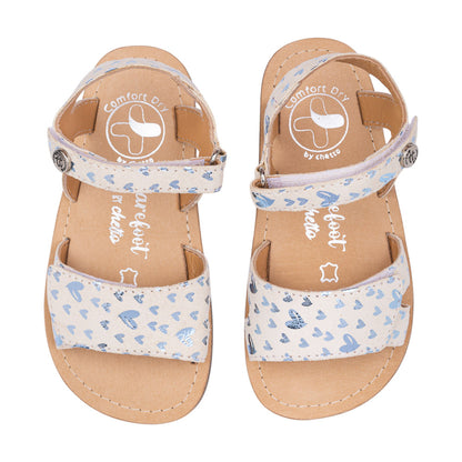 Sandalia barefoot piel arena con corazones - Chetto