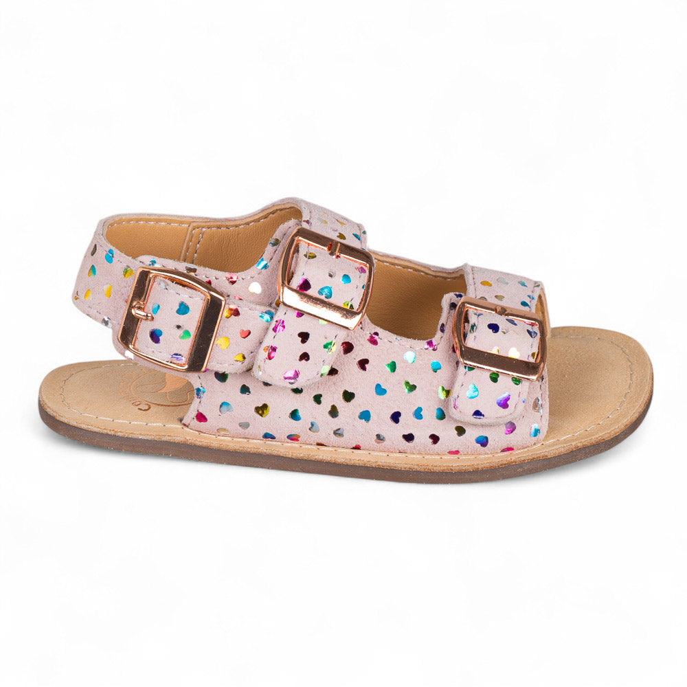 Sandalia barefoot piel rosa con corazones multicolor - Chetto