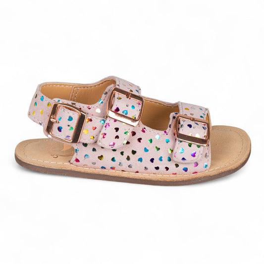 Sandalia barefoot piel rosa con corazones multicolor - Chetto