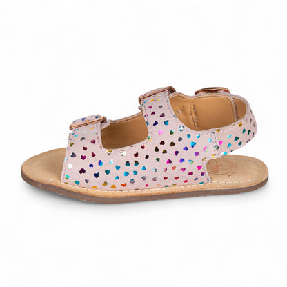 Sandalia barefoot piel rosa con corazones multicolor - Chetto